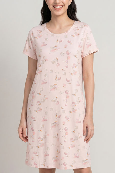 Zivame Beach Dreamer Knit Poly Knee Length Nightdress With In Built Slip On Bra - Soft Pink — image 4